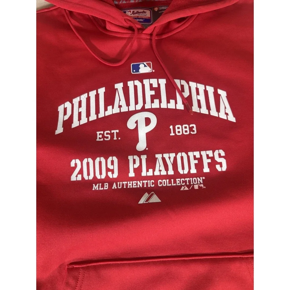 Philadelphia Phillies Hoodie Adult Medium Red Majestic 2009 Playoffs MLB Mens - Picture 4 of 9
